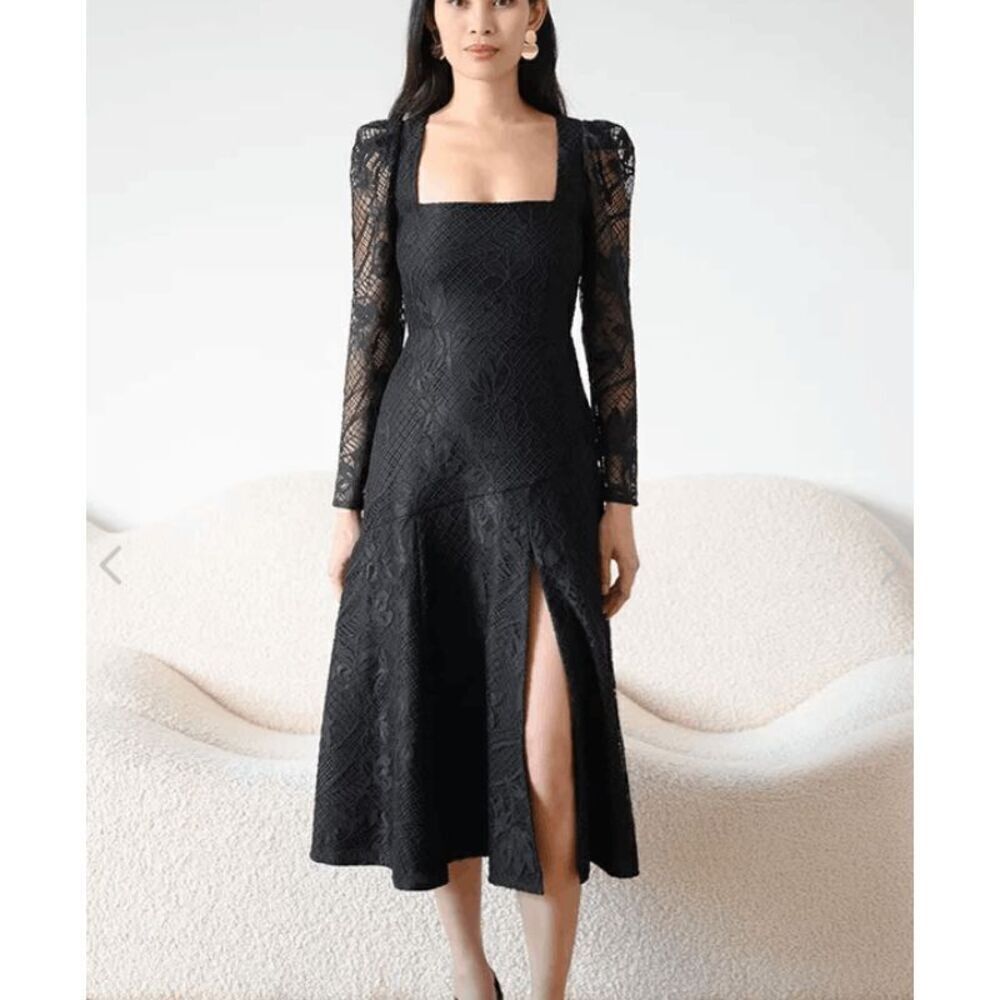 NWT Yumi Kim Kandy Dress Malia Black Lace Slit Back Zip Sheer Sleeve Size Medium